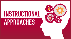 The text 'Instructional Approaches' alongside an illustration of the silhouette of a head with an assortment of gears connected inside.