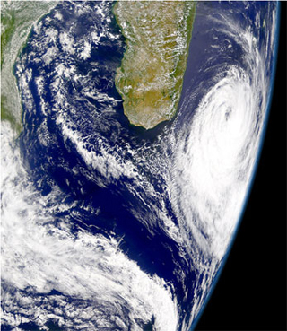 Satellite photo of Tropical Cyclone Dina near Madagascar.