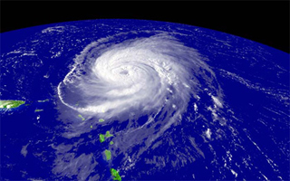 Satellite image of Hurricane Fabian bypassing the Leeward Islands.