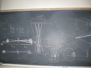 Photo of several student drawings on the blackboard.
