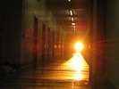 Photo of sunlight filling the hallway during the MIT Henge.