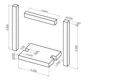 Schematic with dimensions for four pieces of wood.