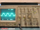An oscilloscope's interface and display.