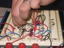 A student inspects all circuit connections.
