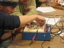Students debug the circuitry of the Color Organ.
