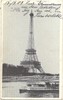 Postcard of the Eiffel Tower with writing.