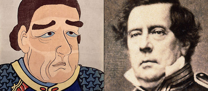 an illustration and a painting of a man from the 1800s