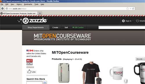 Screenshot of Shop OCW on Zazzle.com