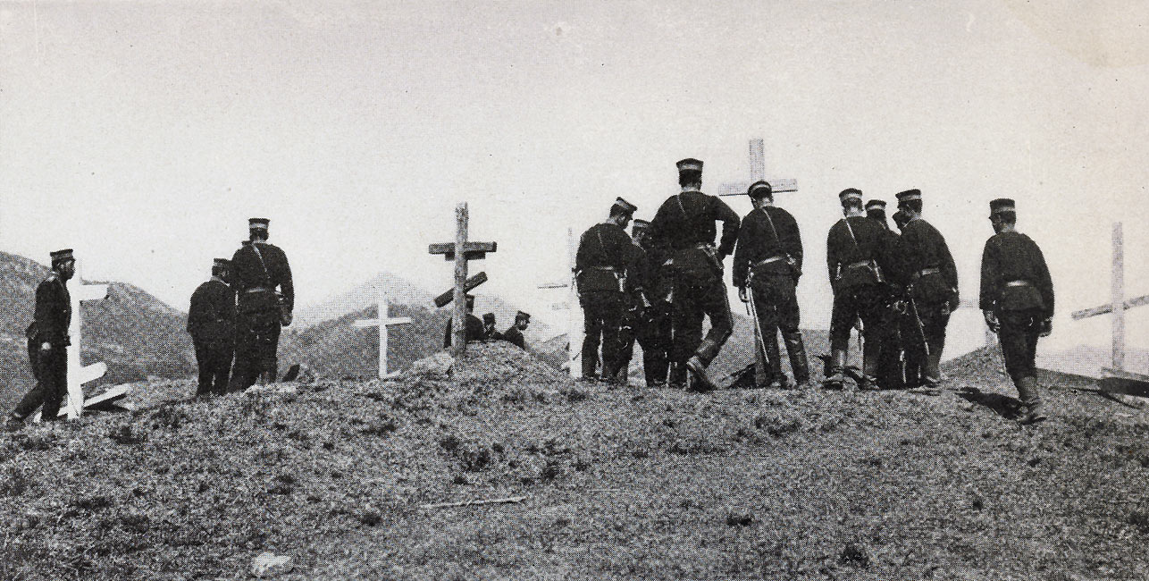 Japanese Visiting Russian Graves at the Feng-Wang-Cheng  page 99, A Photographic Record of the Russo-Japanese War, Edited by James H. Hare 1905, PF Collier & Son, New York