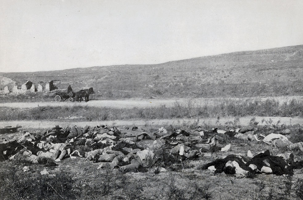 Russian Dead Awaiting Burial in the Outskirts of Port Arthur  page 234, A Photographic Record of the Russo-Japanese War, Edited by James H. Hare 1905, PF Collier & Son, New York