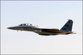 An F-15E Strike Eagle in flight.