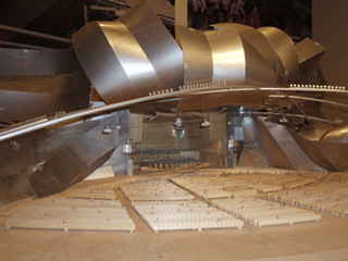 Basswood and metal model of the Pritzker Pavilion.