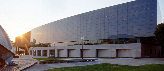 Photograph of the MIT athletic center exterior.