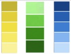 An image of yellow, green, and blue color tiles.