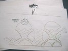 Photo of a student sketch on paper of a fence and shadows around sunset.