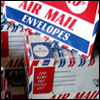 Photograph of a box of air mail envelopes.