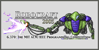 Robocraft 2005 logo: green robot with blue armor.