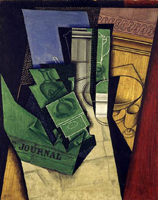Photograph of The Breakfast, oil and charcoal on canvas by Juan Gris, 1915.