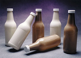 Photo of bottles made from liquid crystal polymers.