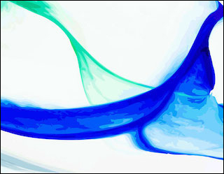 A blue and green wave on a white background.