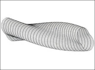 Buckling mode simulation for a cylinder subjected to torsion.