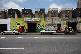 A photo of a street in the Bronx, New York City.