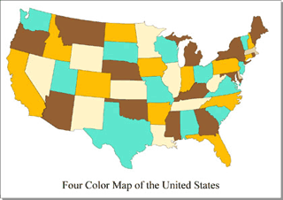 Four color map of the United States, representing the Four Color Theorem.