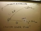 Notes on a whiteboard about luminosity of other stars.